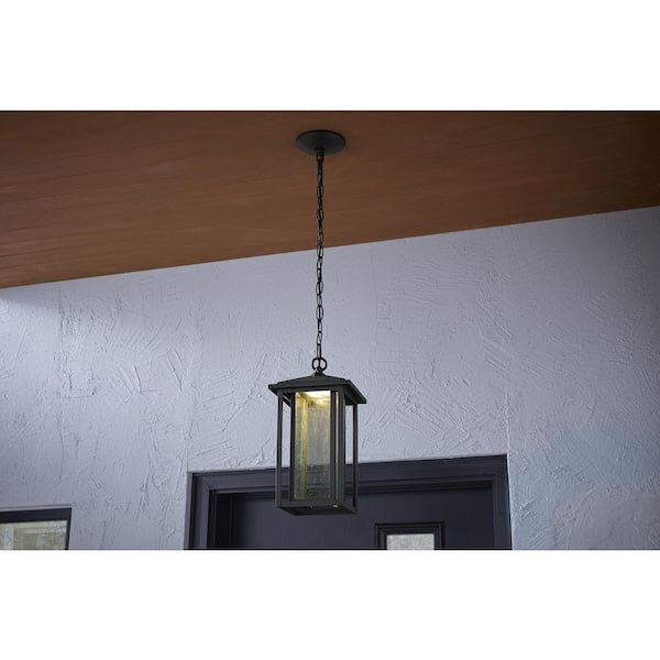 Mauvo Canyon Black Dusk to Dawn Medium LED Outdoor Pendant Light Fixture with Seeded Glass
