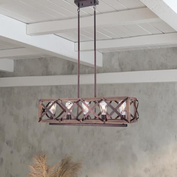 Madison 5-Light Wood Kitchen Island Linear Pendant