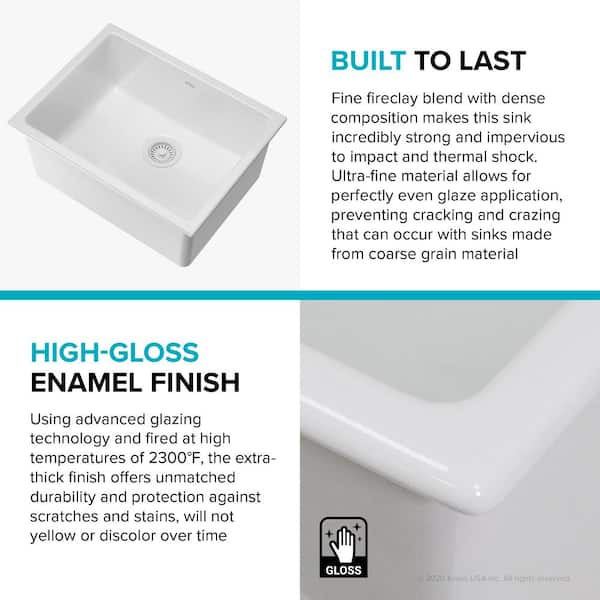 Turino White Fireclay 23.88 in. Single Bowl Drop-In/Undermount Kitchen Sink