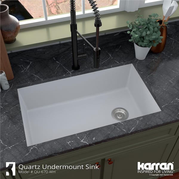Undermount Quartz Composite 32 in. Single Bowl Kitchen Sink in White