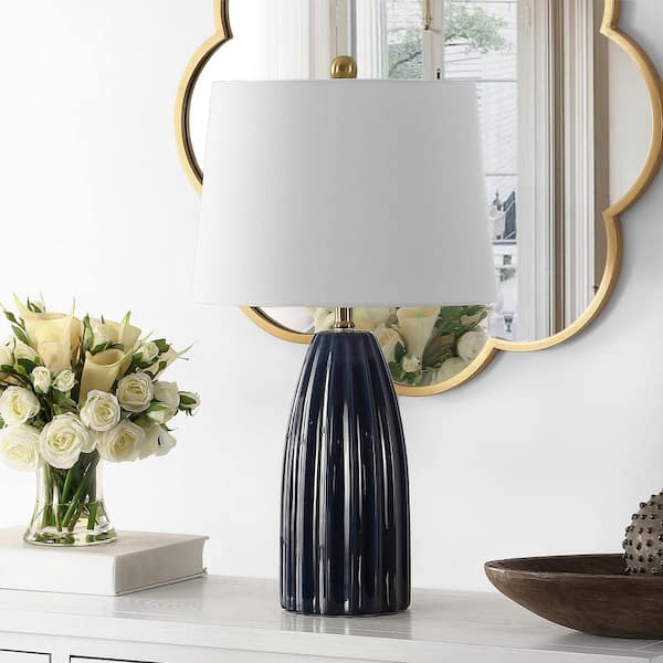 Kayden 25. 5 in. Navy Blue Table Lamp with White Shade