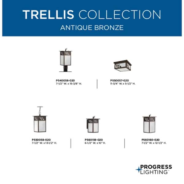 Trellis Collection 1-Light Antique Bronze White Art Glass Craftsman Outdoor Hanging Lantern Light