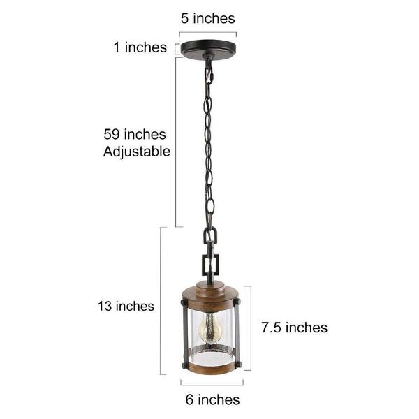 Modern Farmhouse Brown Chandelier 1-Light 6 in. Black Drum Mini Island Pendant Light with Seeded Glass Shades