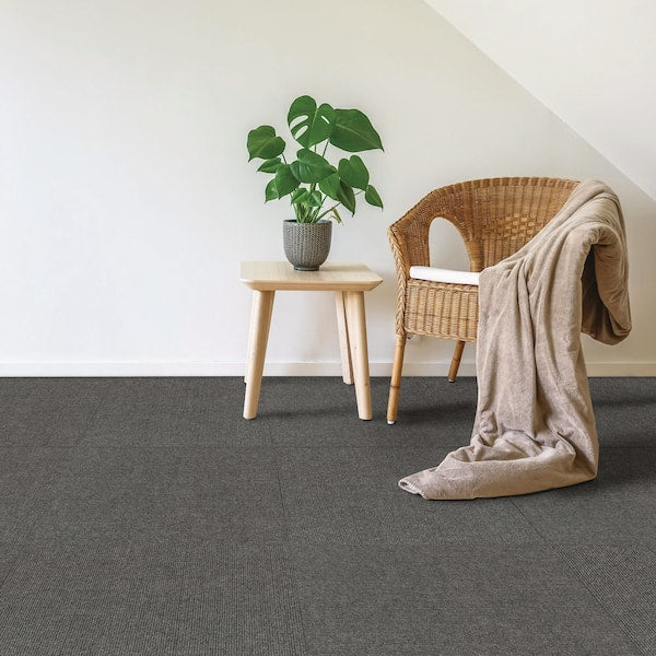 Abenake Grey Ribbed Residential 18 in. x 18 in. Peel and Stick Carpet Tile (10-Tiles/Box) (22.5 sq. ft.)