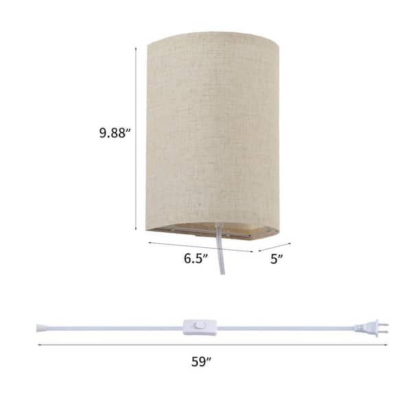 1-Light Off-White Fabric Round LED Wall Sconce Wall Light with Bulb (2-Pack)