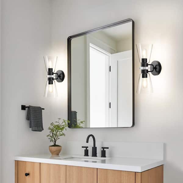 5 in. 2-Light Black Modern Wall Sconce with Clear Glass Up Down Bathroom Sconces Wall Lighting
