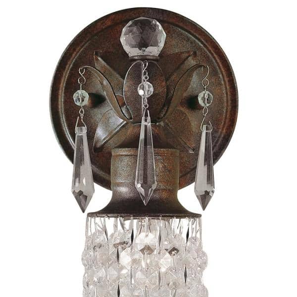 Maison De Ville 5 in. W x 14 in. H 1-Light British Bronze French Country Sconce with Crystal and Bead Accents