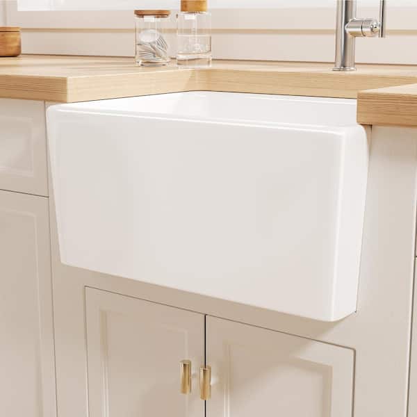 Denbigh Crisp White Ceramic 21 in. Single Bowl Farmhouse Apron Kitchen Sink with Bottom Grid and Pop-up Drain
