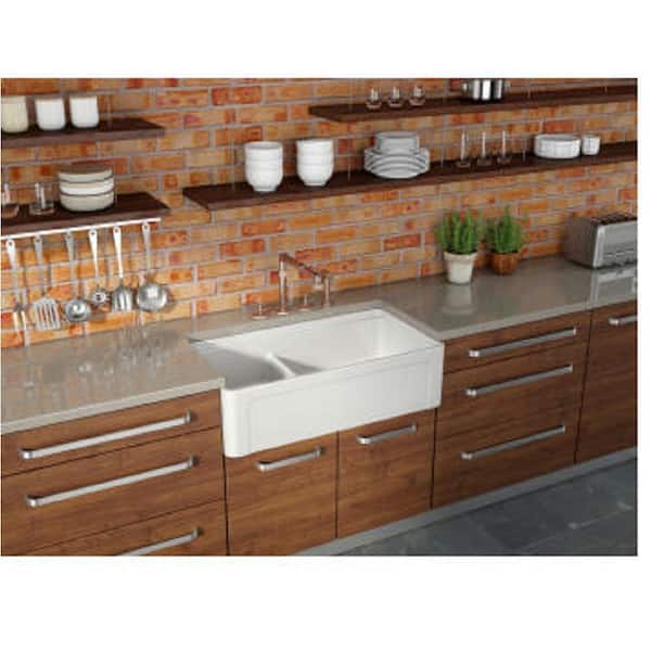 Reversible White Fireclay 36 in. Double Bowl Farmhouse Apron-Front Kitchen Sink