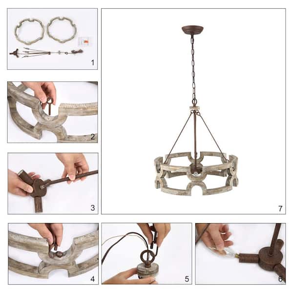 Drum Wood Chandelier, Large Brown Round Island Pendant Light Farmhouse Chandelier Rustic Dining Room Chandelier