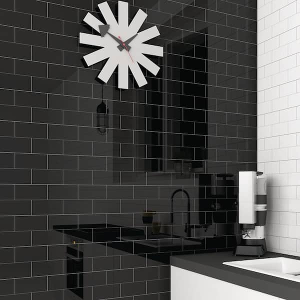 Crown Heights Glossy Black 3 in. x 6 in. Ceramic Wall Tile (5.72 sq. ft./Case)