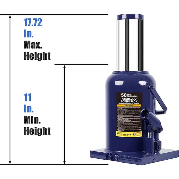 50-Ton Heavy-Duty Welded Hydraulic Bottle Jack, Blue