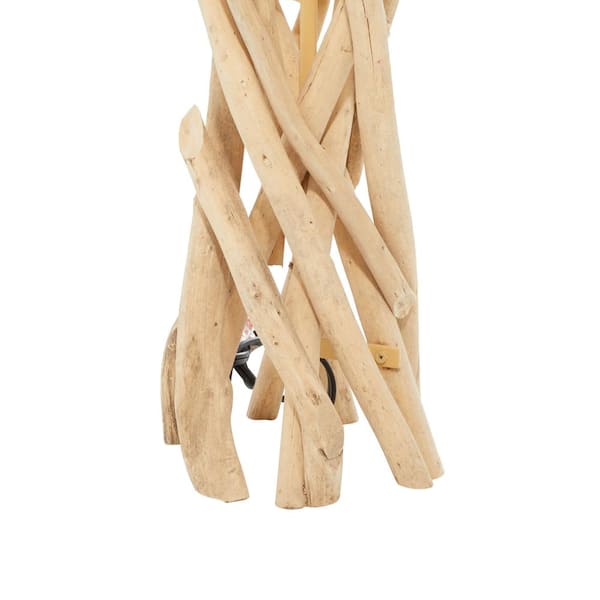 24 in. Light Brown Driftwood Handmade Task and Reading Table Lamp with Cream Linen Shade