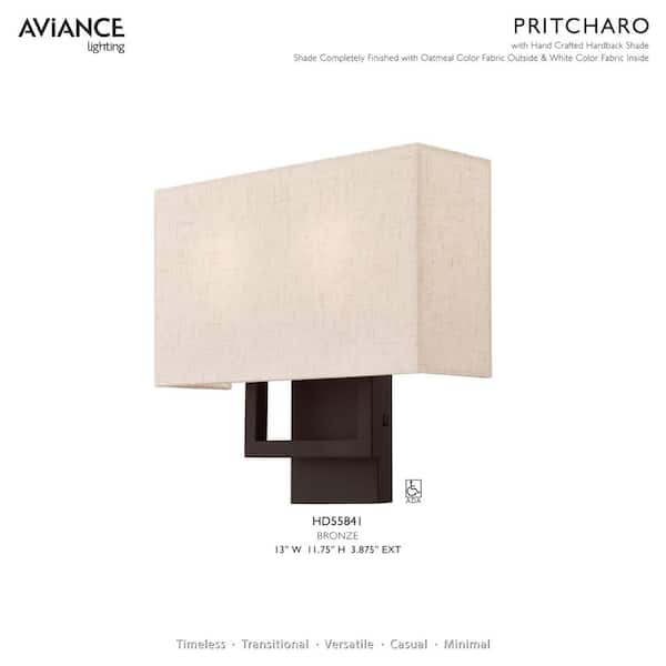 Pritchard 4.375 in. Bronze ADA Sconce with Hand Crafted Oatmeal Fabric Shade