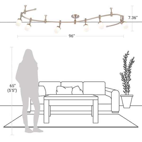 96 in. 6-Light Brushed Nickel Integrated LED Flex Track Lighting Kit