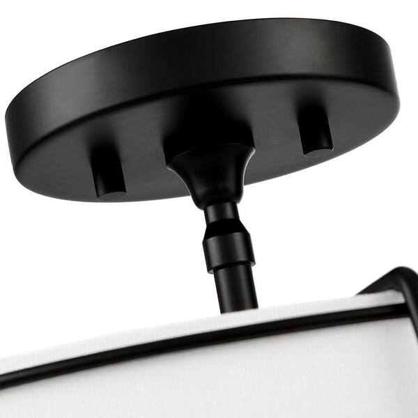 Celina 15 in. 2-Light White Fabric Semi-Flush Mount Light With Black Hardware