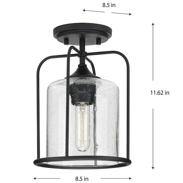 Watch Hill 1-Light Textured Black Clear Seeded Glass Farmhouse Semi-Flush Light