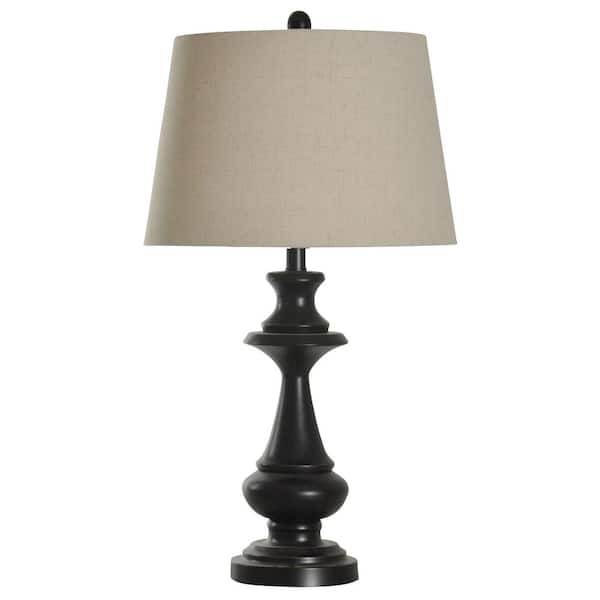28 in. Bronze Table Lamp with Natural Linen Hardback Fabric Shade