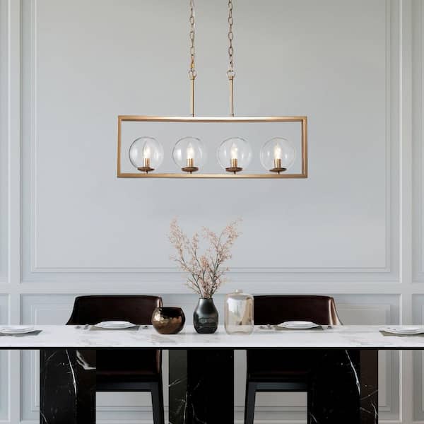 Modern Gold Kitchen Island Chandelier, 30 in. 4-Light Farmhouse Brass Globe Dining Living Room Chandelier Pendant Light
