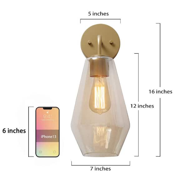 Modern Geometric Wall Sconce Mila Transitional 1-Light Brass Gold Tube Vanity Light with Frosted Glass Shade