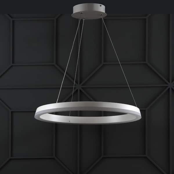 Baxter 23.5 in. 48-Watt Matte White Integrated LED Metal Hoop Pendant