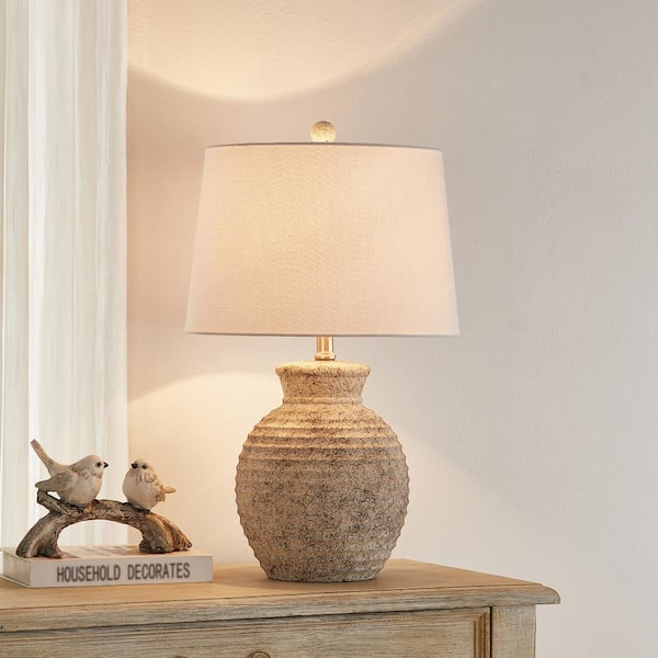 23 in. Light Gray Farmhouse and Rustic Ceramic Bedside Table Lamp