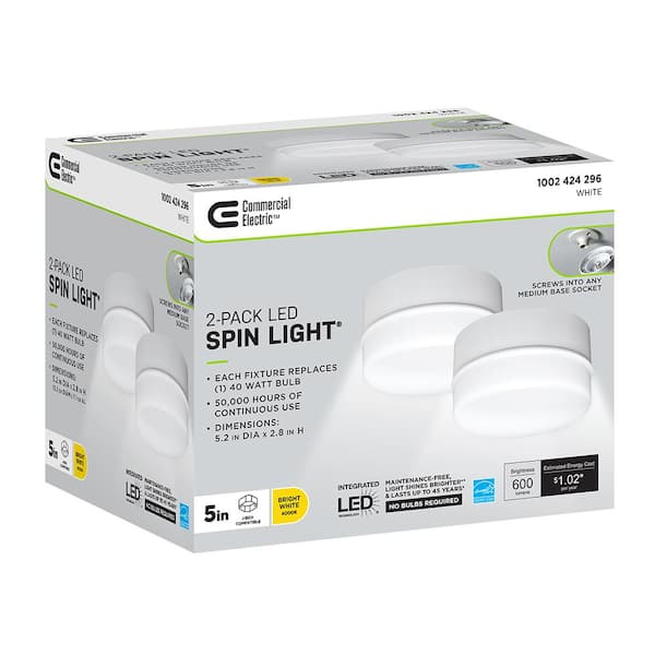 Spin Light 5 in. White LED Flush Mount Ceiling Light 600 Lumens 4000K Bright White Closet Basement Utility (2 Pack)