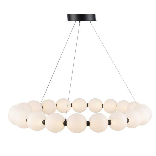 Ellington 33 in. Dimmable Integrated LED Black Chandelier Light Fixture with Acrylic Globe Shades
