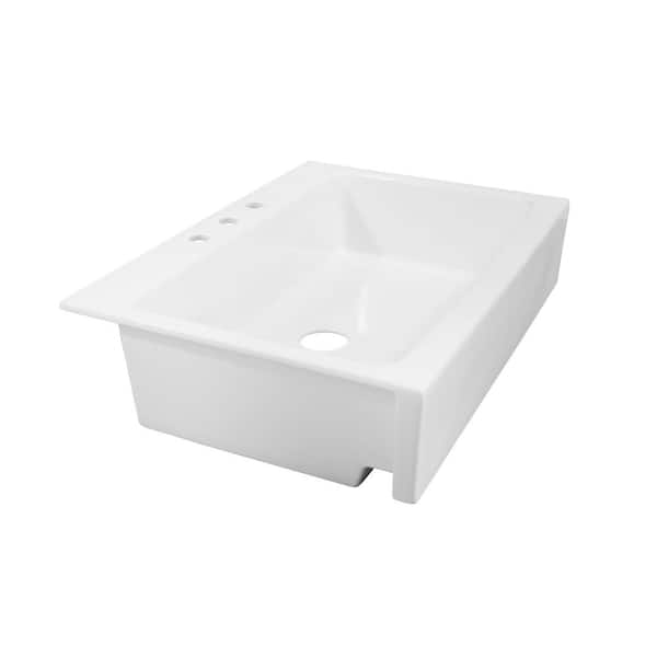 Josephine 34 in. 4-Hole Quick-Fit Drop-In Farmhouse Single Bowl Crisp White Fireclay Kitchen Sink
