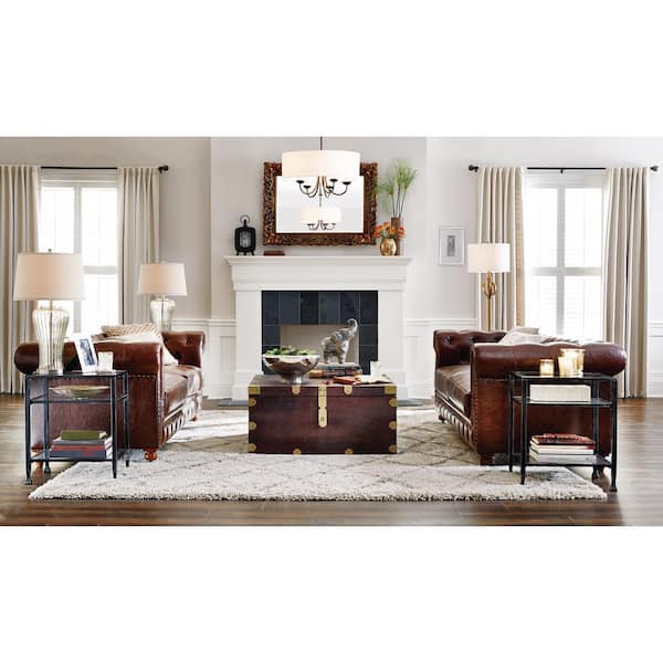 28.5 in. Mercury Glass Table Lamp with Brushed Steel Metal Accents