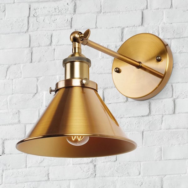 Rhem 7 in. 1-Light Brass Gold Wall Sconce Light