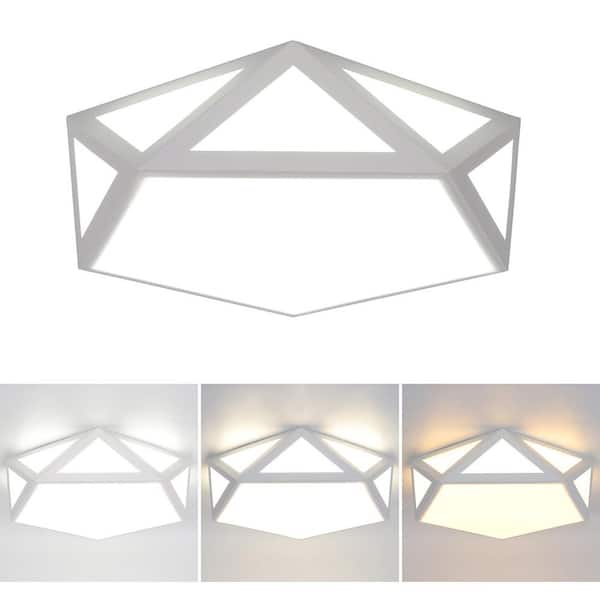 Modern 16 in. 1-Light White 3-Tone Light Ceiling Light Hollow Design Ceiling Lighting Integrated LED Flush Mount