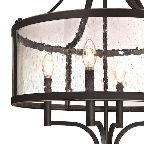 Belle View 4-Light Oil Rubbed Bronze with Highlights Chandelier with Clear Seeded Glass Drum Shade