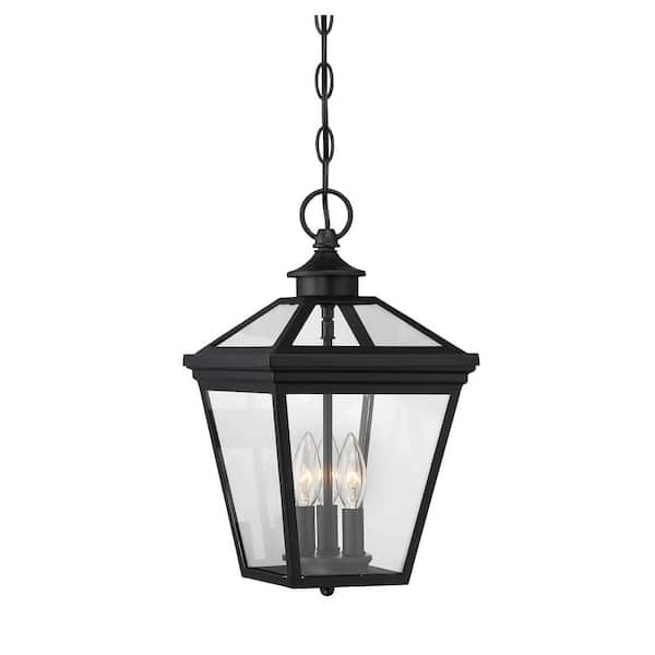 Ellijay 9 in. W x 15.75 in. H 3-Light Black Outdoor Hanging Lantern with Clear Glass Panes