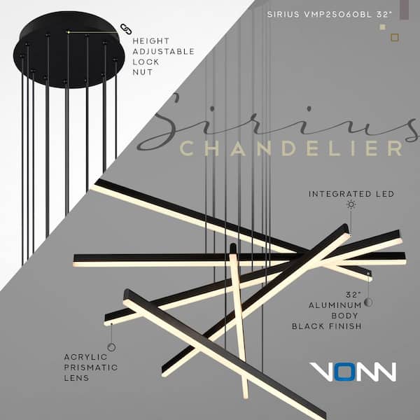 Sirius 93.88-Watt ETL Certified Integrated LED Height Adjustable Black Pendant with 6 LED Planks 32 in. Long