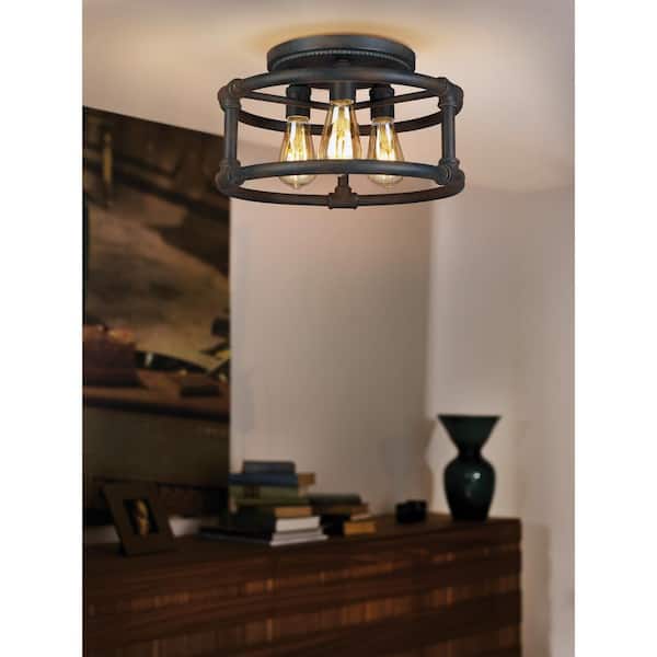 Wymer 15 in. W x 8.62 in. H 3-Light Zinc Semi-Flush Mount