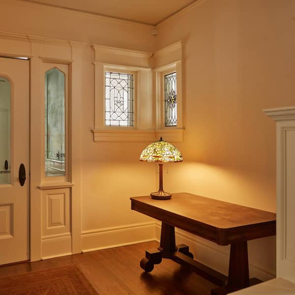 Elena 25.25 in. Antique Bronze Daffodil Tiffany-Style Stained Glass Table Lamp