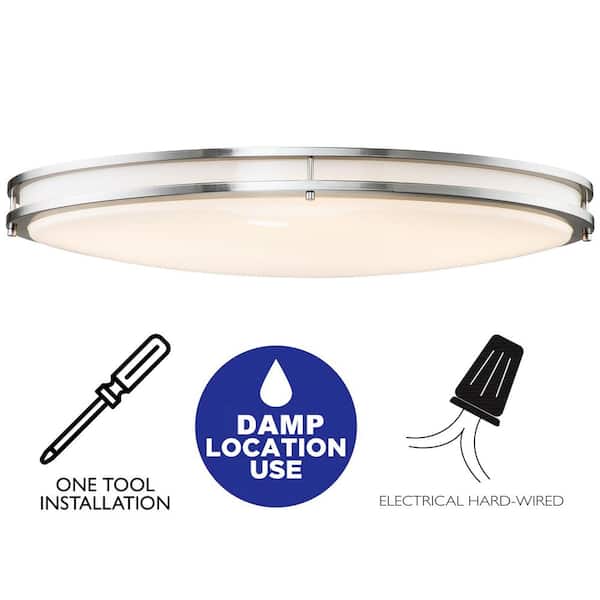 32.5 in. Brushed Nickel Oval 35-Watt Dimmable LED Flush Mount with Opal Acrylic Shades