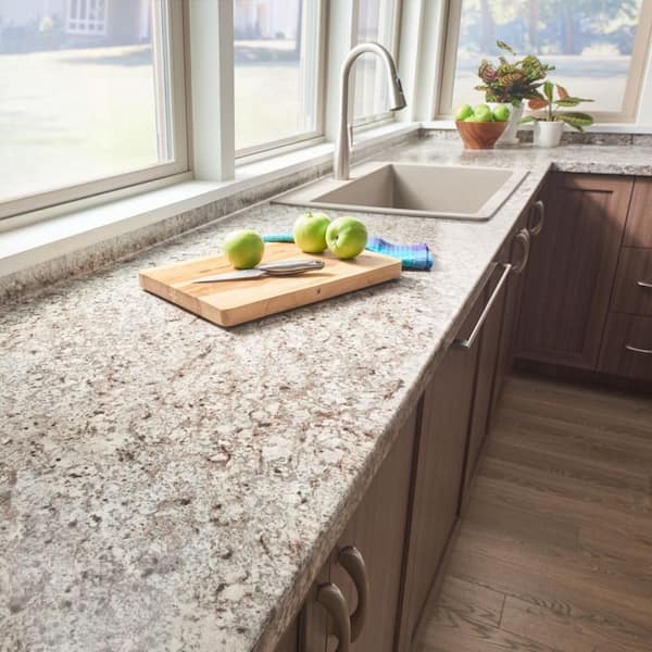 Formica 10 ft. Right Miter Laminate Countertop in Textured Tuscan Romano with Eased Edge and Integrated Backsplash