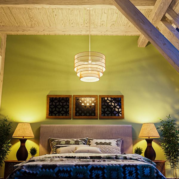 Sessions 5-Light Brown Tiered Rattan Pendant