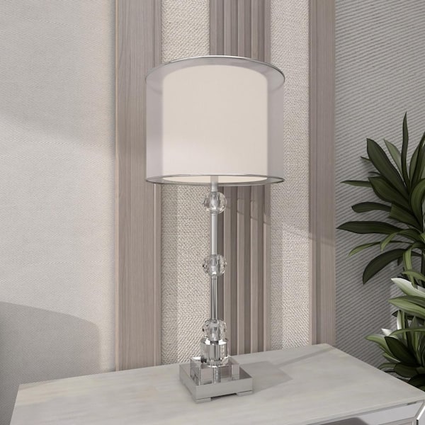 30 in. Silver Glass Task and Reading Table Lamp with Crystal Embellishments