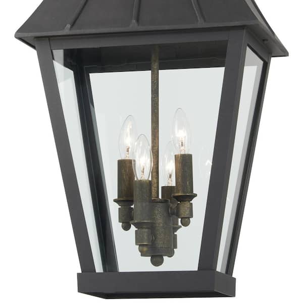 Chateau Grande 4-Light Sand Black and Burnt Gold Outdoor Pendant with Clear Glass