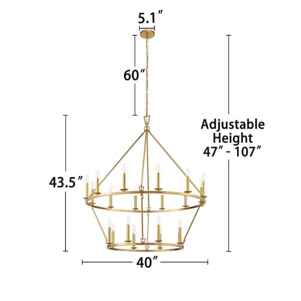 20-Light 40 in. Distressed Gold 2-Tier Wagon Wheel Chandelier