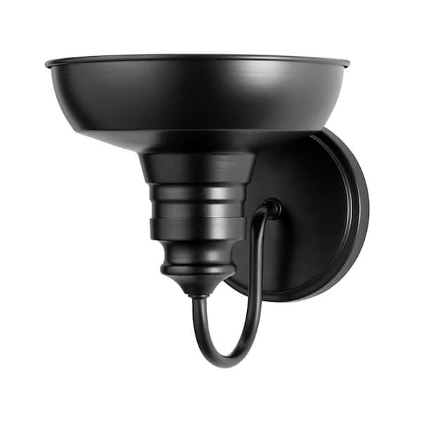Elmcroft 7.63 in. 1-Light Matte Black Farmhouse Wall Sconce with Metal Shade