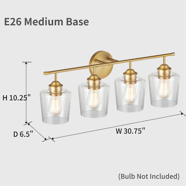 30.25 in. 4-Light Antique Brass Vanity Light with Clear Glass Shade