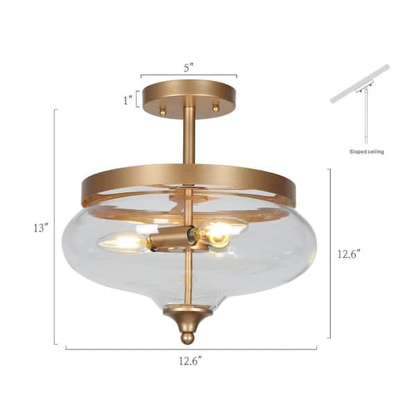 Modern Gold Center-Bowl Bedroom Ceiling Light 3-Light Round Living Room Semi-Flush Mount Light with Clear Glass Shade