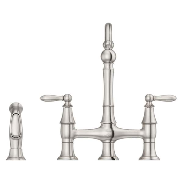Courant Two Handle Bridge Kitchen Faucet with Side Spray in Stainless Steel