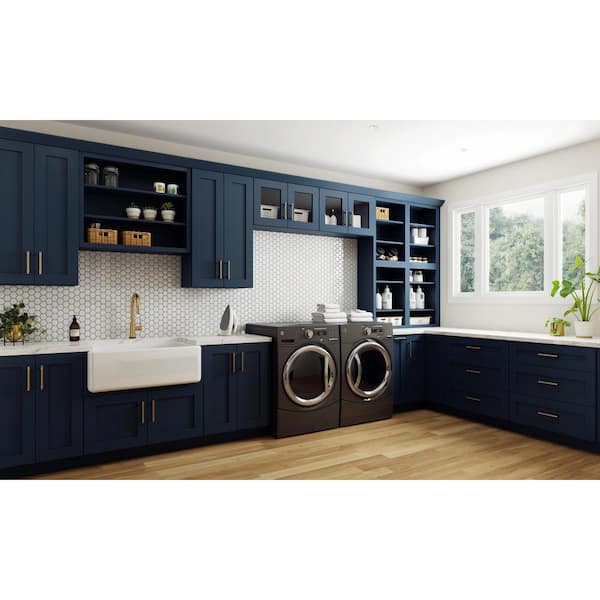 Newport Blue Painted Plywood Shaker Assembled Lazy Suzan Corner Kitchen Cabinet Left 36 in W x 24 in D x 34.5 in H