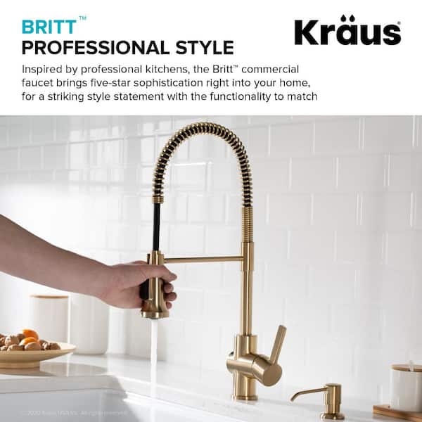 Britt Single Handle Commercial Style Kitchen Faucet in Spot Free Antique Champagne Bronze