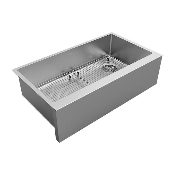 Crosstown 16-Gauge Stainless Steel 35-7/8 in. Single Bowl Tall Farmhouse Apron Kitchen Sink Kit